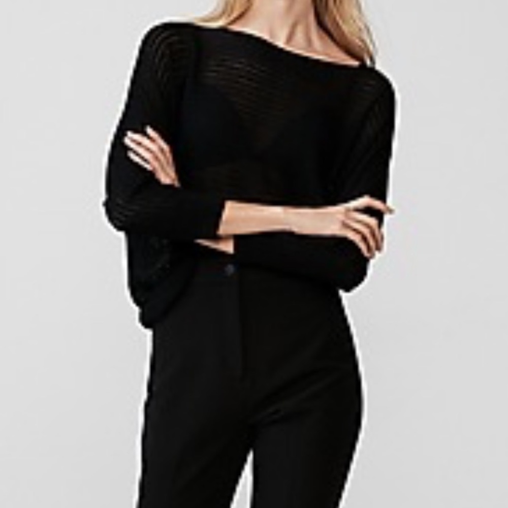 Express Striped 3/4 Dolman Sleeve Knit Sweater‎